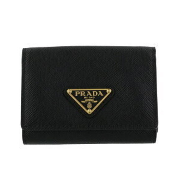 Prada Tri Triangle Wallet Black Logo Black QHH Nero - Picture 1 of 8